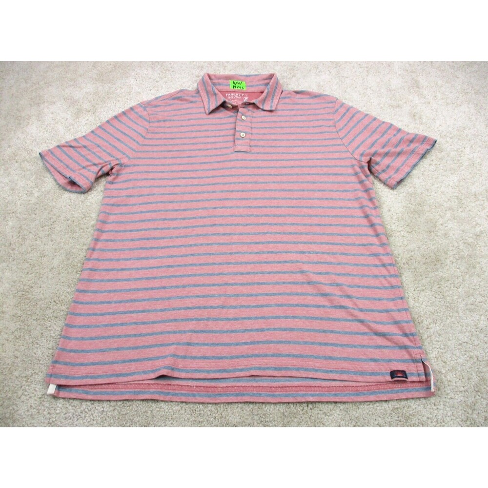 Faherty Polo Shirt Mens Large L Pink Blue Striped Organic Cotton Golf